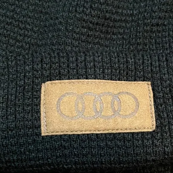 Black Knit Beanie Hat with Leather Patch Logo – Unisex Winter Cuffed Beanie - Picture 5 of 7